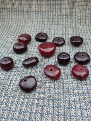 13 Large Antique Cherry Amber Faturan Bakelite Beads 235 Grams 3