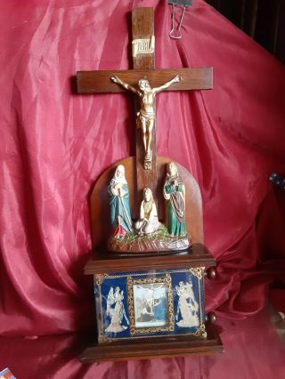 Antique 1904 Koenig Bros.  Scrolling 14 Stations Of The Cross Crucifix Statue