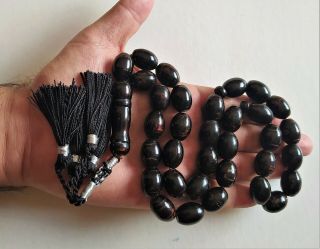 Vintage Islamic Muslim Black Coral Yusr 33 Prayer Beads Rosary Tasbih 13.  87 Mm