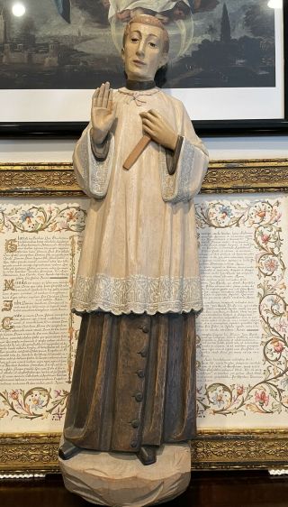 Antique Hand Carved Wooden Statue Of St Aloysius Catholic Statue Latin Mass