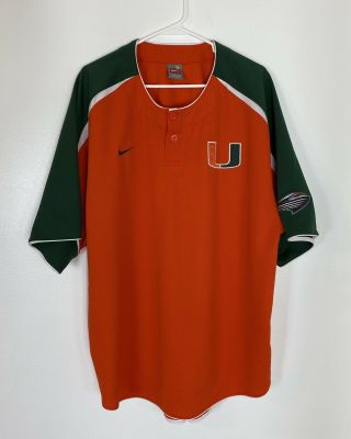 Team Nike University Of Miami Hurricanes Baseball Jersey Size L Orange Ncaa
