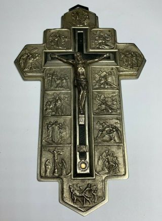 † Large Vintage Way Of The Cross Or Stations Relic Crucifix Wall Shrine 7 1/2†