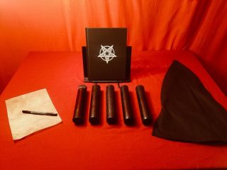 Pact With The Devil Kit: 5 Black Candles,  Hood,  Goatskin & Temple Of Satan Book