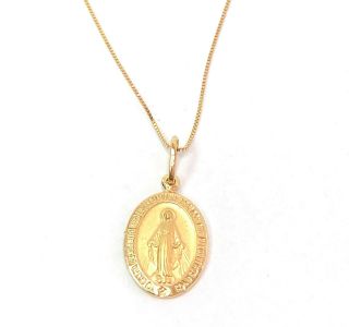 18k Gold Miraculous Pendant Medal 16mm With Chain - Our Lady Of Graces
