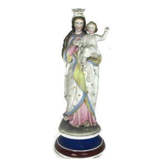 Antique Porcelain Bisque Statue Virgin Mary Our Lady Infant Child Gorgeous 14.  1 "