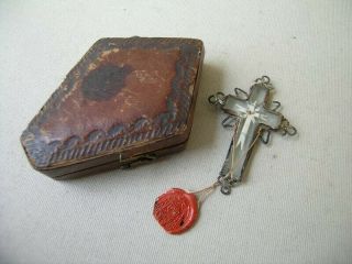 Antique Reliquary Glass/silver Cross With Relic Of True Cross Of Jesus