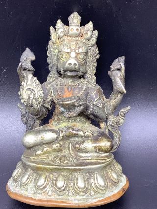 Yama Buddhist Hindu 4.  5 " Statue Figure Vtg Or Antique Bronze Brass India Nepal