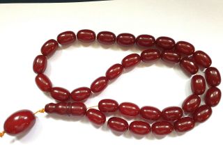 Cherry Amber Bakelite Faturan 33 Full Prayer Beads With Imame Antique 106 Grams