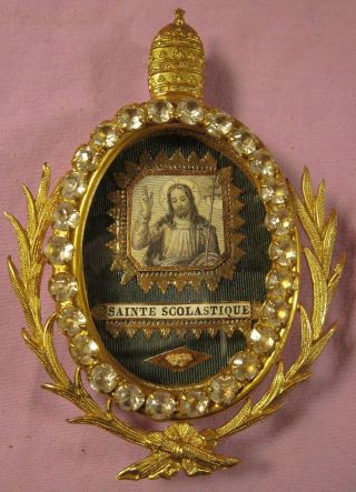 Antique Ornate Case With A Relic Of St.  Scholastica - Benedictine Foundress