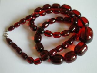 Vintage Faturan Cherry Amber Bakelite Necklace Prayer Beads Art Deco Barrel 30s