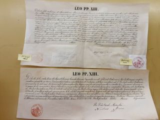 5 papal briefs/breves of Popes Leo XIII & Pius IX with Red Ink Seals. 2
