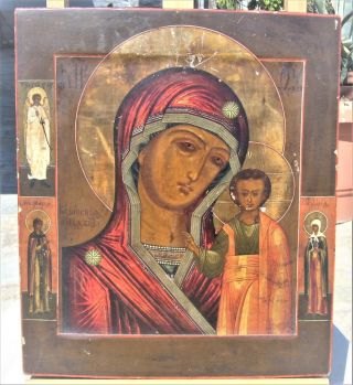 Exquisite Large Antique Russian Icon Mother Of God Our Lady Of Kazan 18th Cent.