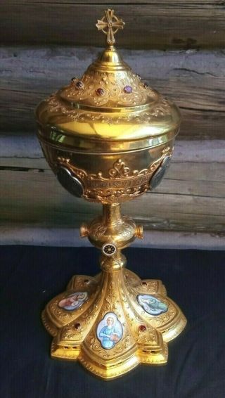 Antique French Sterling Silver Gilt Enamel Gothic Chalice