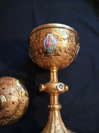 Antique french sterling silver gilt enamel gothic chalice 5