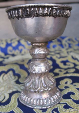 Antique Master Quality Handmade Silver Fire Offering Butter Lamp,  Nepal