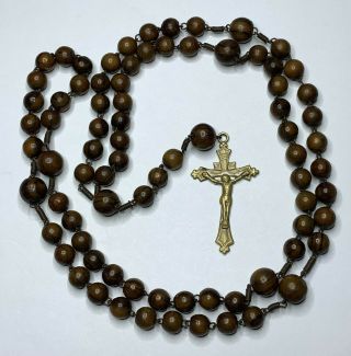 † Antique 7 Decade Xl Franciscan " St Francis Of Assisi " Carved Wood Rosary 30 " †