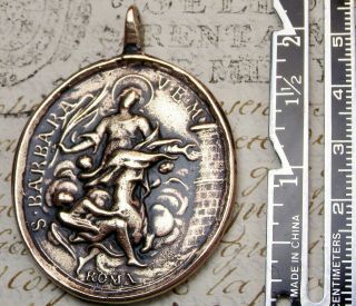 ANTIQUE 18TH CENTURY ST.  BARBARA & CATHOLIC IMMACULATE CONCEPTION BRONZE MEDAL 2