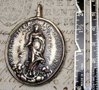 ANTIQUE 18TH CENTURY ST.  BARBARA & CATHOLIC IMMACULATE CONCEPTION BRONZE MEDAL 3