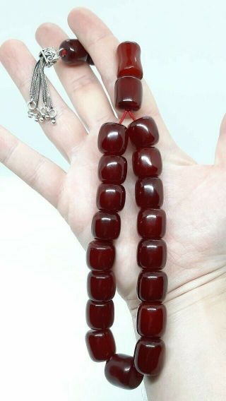 93 Grams Antique Faturan Cherry Amber Bakelite Rosary/prayer Beads Damari/veins.
