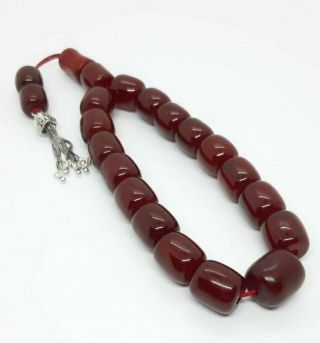 93 Grams Antique Faturan Cherry Amber Bakelite Rosary/Prayer Beads Damari/Veins. 2