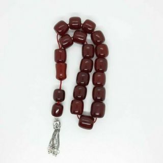 93 Grams Antique Faturan Cherry Amber Bakelite Rosary/Prayer Beads Damari/Veins. 4