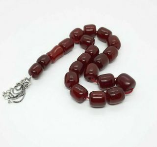 93 Grams Antique Faturan Cherry Amber Bakelite Rosary/Prayer Beads Damari/Veins. 6