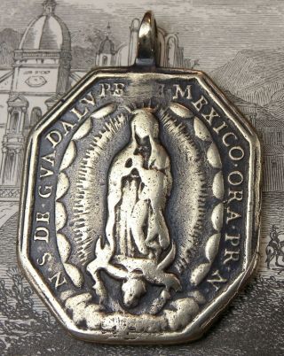 Antique Our Lady Of Guadalupe Pilgrimage St Jerome Spanish Colonial Brass Medal