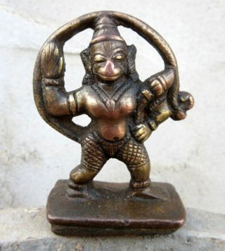 Antique Old Rare Brass Hand Carved Unique Holy Worship Hindu God Hanuman Statue