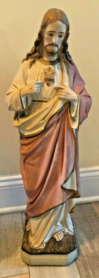 Glorious Rare Large Antique Catholic Nuns Convent Sacred Heart Jesus Statue