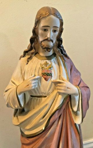 GLORIOUS RARE LARGE ANTIQUE CATHOLIC NUNS CONVENT SACRED HEART JESUS STATUE 2