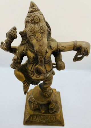 Antique 19th C Indian Hindu Dancing Lord Ganesha Cast Brass Statue Figurine Idol