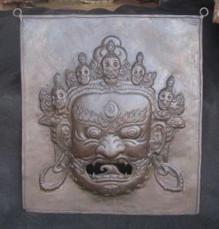 Antique Master Quality Hand Carved Iron Tantrik Bhairab Mask Wall Hanging,  Nepal