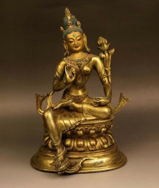 @nice Old Tibetan Buddhism Gilt Bronze Buddha Statue Avalokitesvara Bodhisattva@