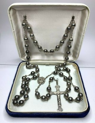 † Heavy Huge Vintage Signed All Sterling Rosary Necklace 37 " 82.  33 Grams †