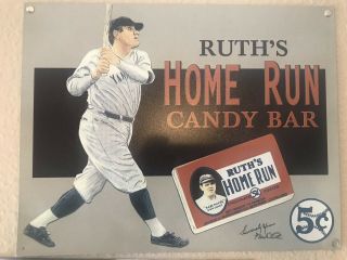 Rare - Babe Ruth - Baseball - Sign / Metal Poster - Home Run Candy Bar