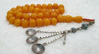 German Bakelite Islamic Prayer Rosary 33 Beads Tasbih Misbaha Silver Tassel 94gr