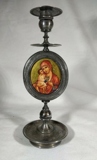 Russian Orthodox Icon Mother Of God Of The Don.  Donskaja.  Candlestick.