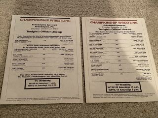 Wwf Program Insert Lineup Match Cards.  Philadelphia Spectrum 10/22/83 11/24/83.