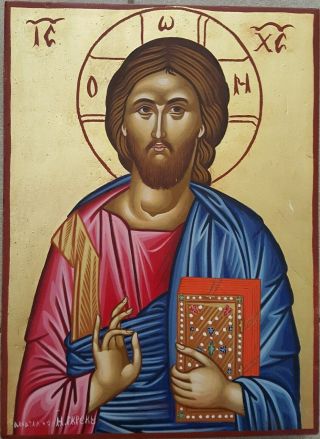100 Handpainted Art Byzantine Orthodox Icon Jesus Christ 31x12.  20 Cm.  Wood