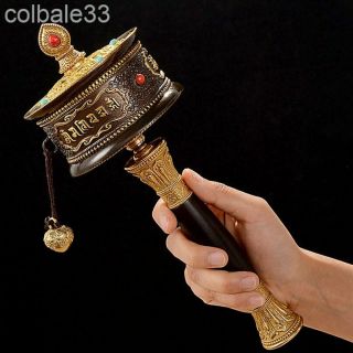 28cm 11 " Copper Hand Turn Prayer Wheel Tibetan Praying Wheel Om Mani Padme Hum