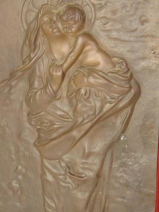 Large Domenico Morelli Bronze Bas - Relief Plaque Madonna and Child Baby Jesus 2