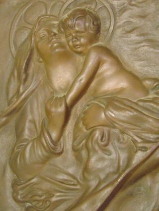 Large Domenico Morelli Bronze Bas - Relief Plaque Madonna and Child Baby Jesus 6