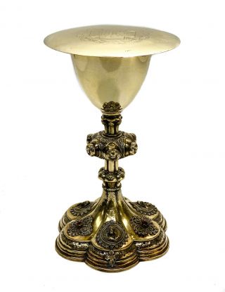 Benziger Bros.  Gilt Sterling Silver & Jeweled Chalice And Paten,  Circa 1920