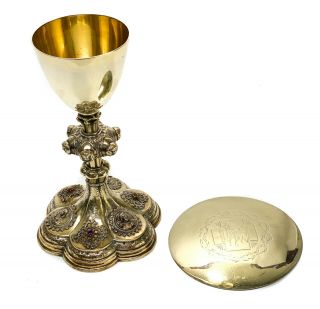 Benziger Bros.  Gilt Sterling Silver & Jeweled Chalice and Paten,  circa 1920 6