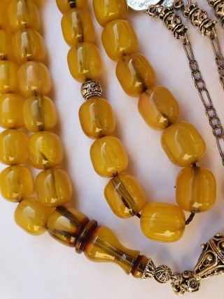 Islamic Prayer German Faturan Amber Stone Rosary 33 Barrel Beads Tasbeeh