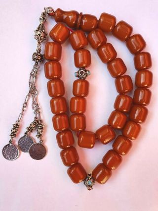 Islamic Prayer German Brown Faturan Amber Rosary 33 Beads Tasbeeh فتوران مانتك