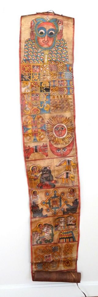 Old Ethiopian Healing Prayer Scroll African Art Handmade Religious Painting
