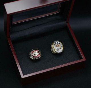 2pc 1969 2019 Kansas City Chiefs Football Team Ring With Wooden Box Fan Men Gift