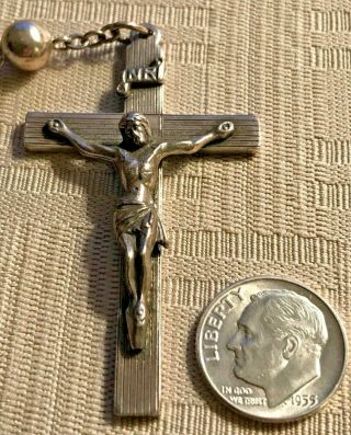 Creed Vtg Sterling Silver Lrg Rosary W/ Round & Cross Shaped Beads Sgnd 47.  7 G