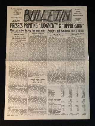 Watchtower Bulletin March 1,  1929,  W.  T.  B.  &t.  S.